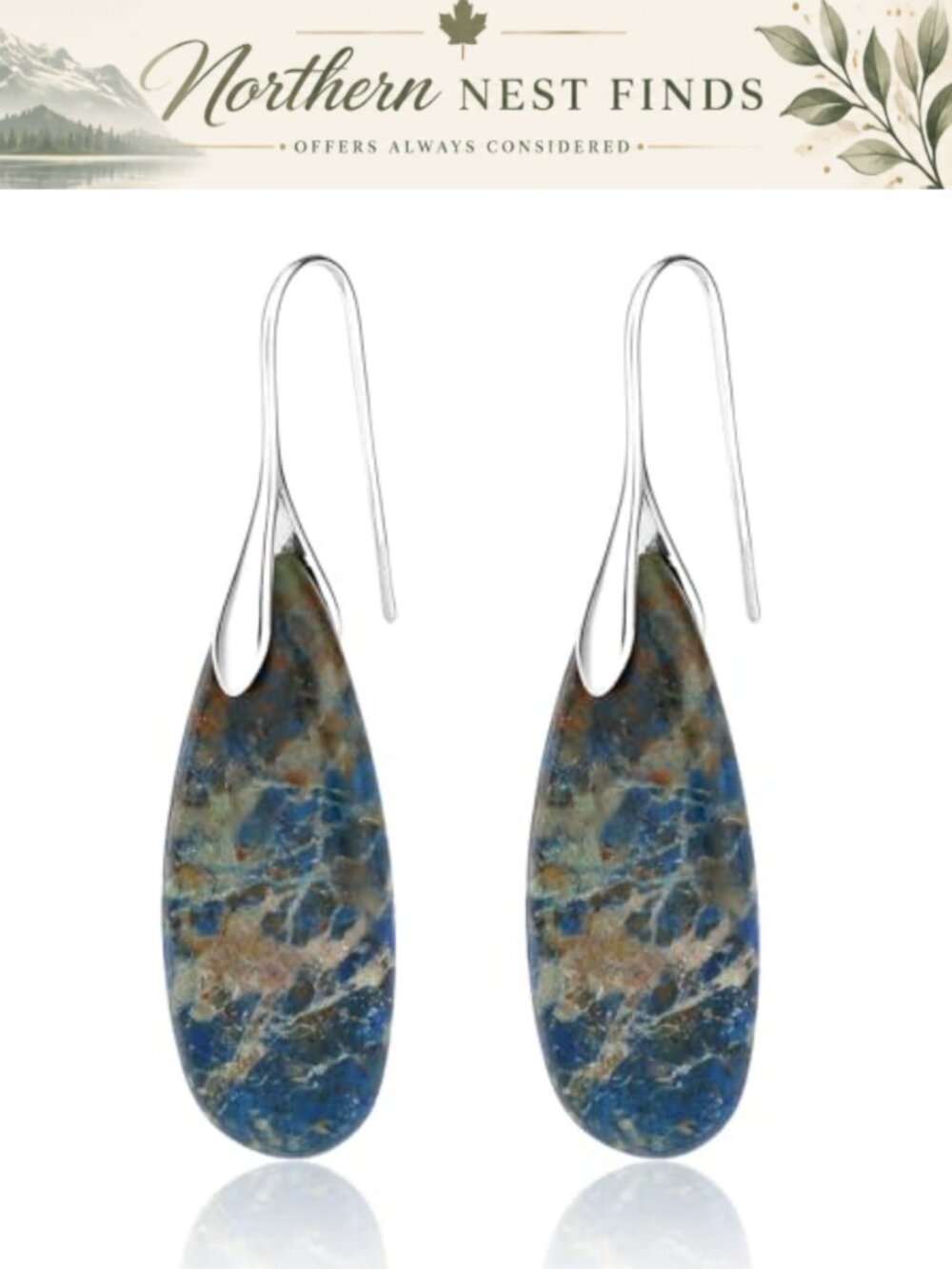 Natural Stone Dangle Drop Earrings Fishhoop Teardrop Statement Jewelry